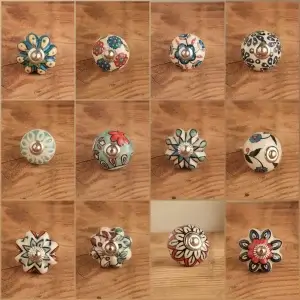 keraminės rankų darbo baldų rankenėlės spalvotos