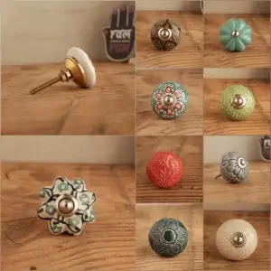 keraminės rankų darbo baldų rankenėlės spalvotos